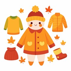 Fototapeta premium demonstration of an autumn outfit set of clothes on a cute doll