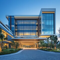 Obraz premium A sleek and modern hospital with three levels