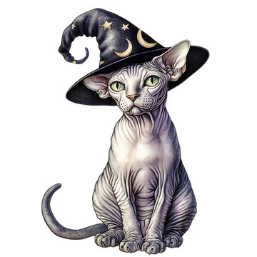recommend clip art: halloween sphynx cat with witch hat