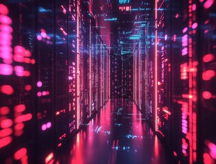Obraz premium Digital Hologram of Data Storage in Virtual Space on Black Background