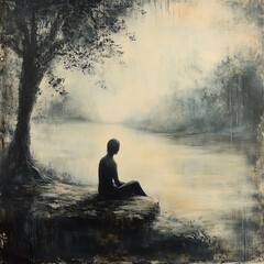 Obraz premium Artistic depiction of Where do you wait for me capturing a contemplative moment, serene environment, soft ambient light, and delicate textures conveying anticipation and curiosity