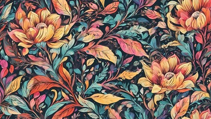 Fototapeta premium Abstract creative minimalist floral vintage retro style seamless pattern background.