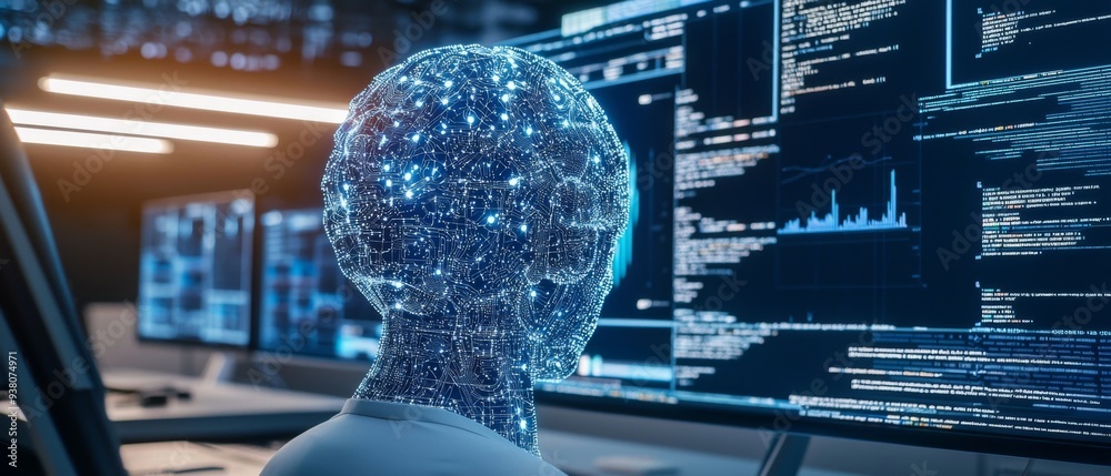 Poster ai programmer code cyber digital technology concept