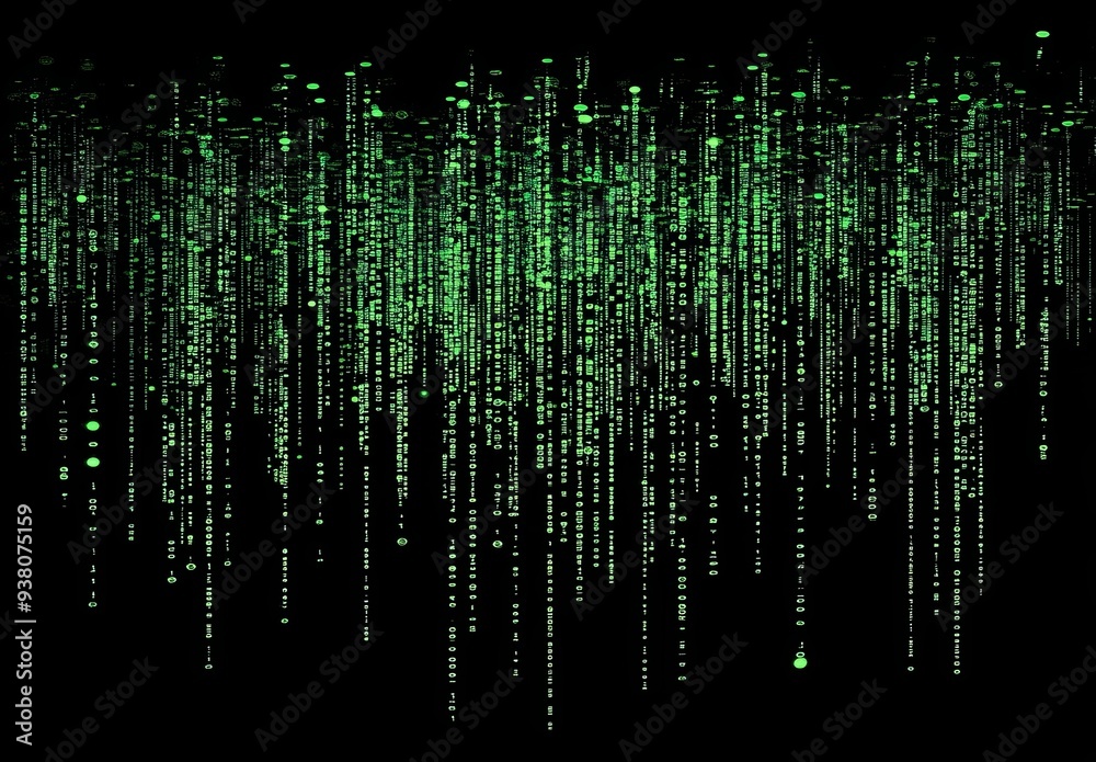 Poster abstract green binary code matrix rain background