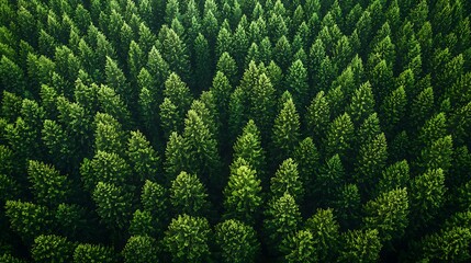 Aerial view of a dense evergreen forest, showcasing the lush green canopy and nature's intricate texture