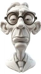 34. **A realistic 3D render of a ceramic art portrait featuring a contemplative scientist with detailed features and textures, isolated on a white background