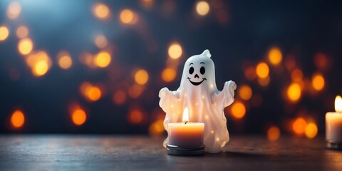 Happy ghost with candel Halloween idea.
