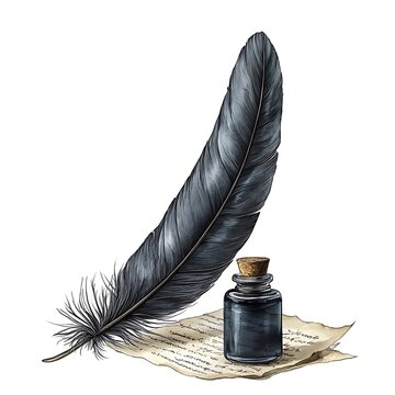 recommend clip art: Quill pen, inkwell, and manuscript paper illustration, evoking the charm of classic writing