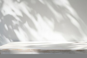 Obraz premium Blank warm lighting background. White and wooden surface. Light and Shadow wallpaper. Space for text. Backdrop. Studio photography. Cozy and Comfortable. Decorative. Minimalist wallpaper. Empty, ai