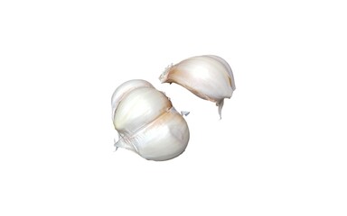 Garlic kitchen spice on white background is good for food.