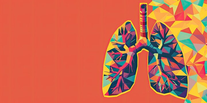 Abstract colorful lungs on red background.