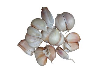 Garlic kitchen spice on white background is good for food.