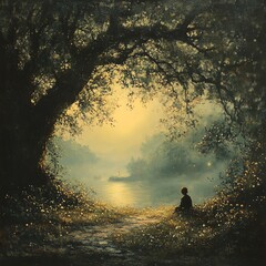Fototapeta premium Where do you wait for me A dreamy, atmospheric scene with gentle lighting, soft textures, and a sense of quiet anticipation and mystery