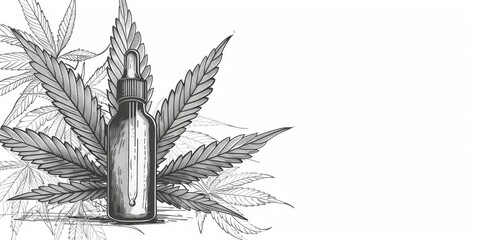 Cannabis leaves and a dropper bottle.