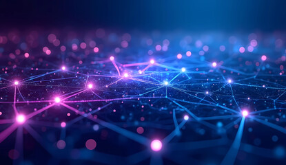 Abstract Futuristic Technology Network with Data Connections and Glowing Dots