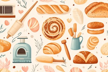 Hand Drawn Bakery Illustration Seamless Pattern