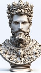 Obraz premium 28. **A detailed 3D render of a ceramic art portrait featuring a noble prince with elaborate patterns and textures, isolated on a white background