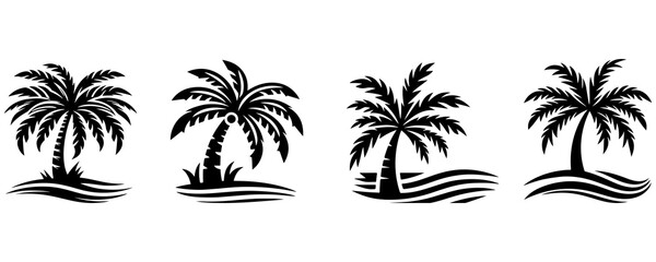 palm tree black silhouette style vector illustration art isolated on transparent background - Generative AI	
