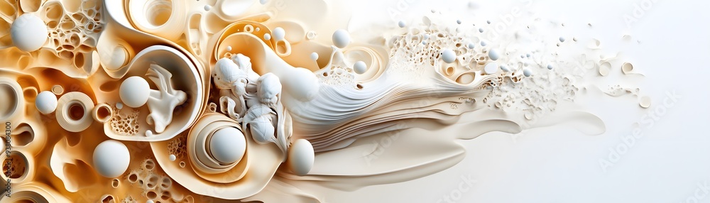 Wall mural Abstract 3D White and Beige Organic Shapes.