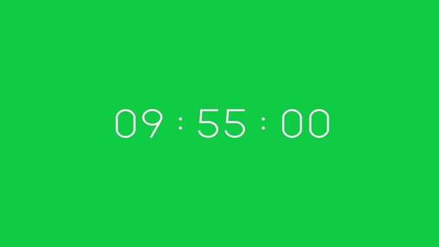 ten 10 Minute Countdown Timer White Digits Bright Green Background mins , seconds, milliseconds 