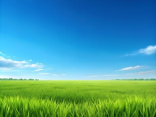 Clear blue sky with fluffy white clouds, a serene and peaceful natural field background