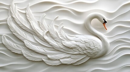Obraz premium 142. **A 3D render of a ceramic tile art featuring a graceful swan with intricate feather designs, isolated on a white background