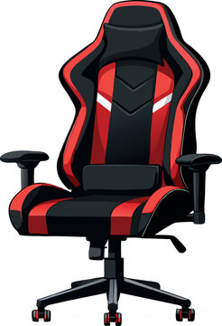 Red and black gaming chair standing on white background
