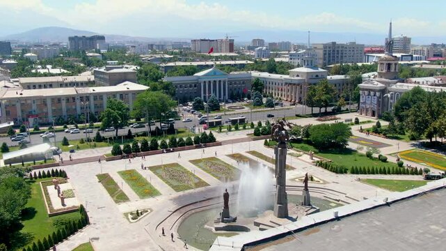 Bishkek City Hall and Manas Statues in Kyrgyzstan