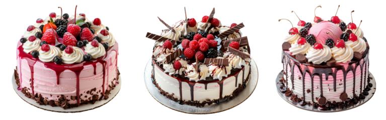 Set of Ice Cream Cake on Transparent Background Full Frame Isolated Dessert Delight