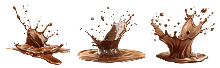 Set of Milk Chocolate Swirl Splash on Transparent Background