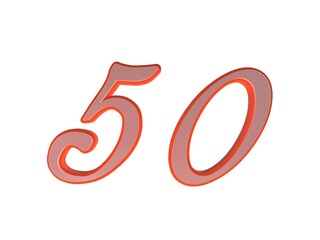 Copper-toned number "50" in a stylish cursive font on a white backdrop.