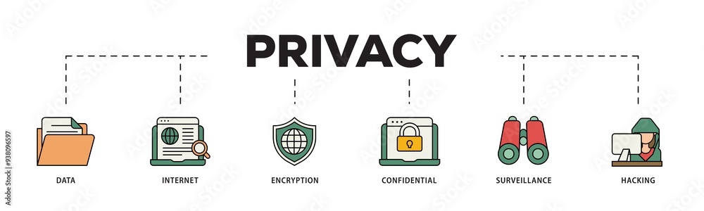 Wall mural Privacy icon infographic illustration concept with icon of confidential, hacking, surveillance, encryption, internet, data icon png and easy to edit 