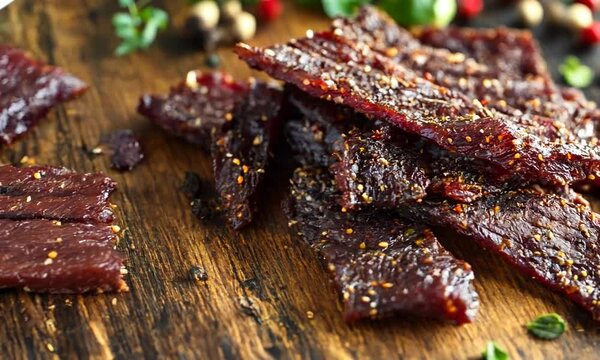 Beef Jerky on Wooden Board