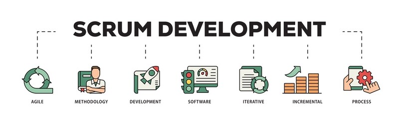 Scrum development icon infographic illustration concept with icon of agile, methodology, development, software, iterative, incremental and process icon png and easy to edit 