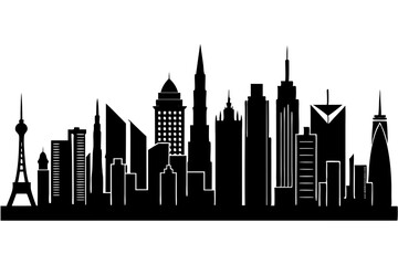 City Skyline Silhouette Vector Set - 6 Urban Landscape Illustrations, SVG & Cricut Files for Logos, Clipart, and T-shirt Graphics