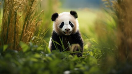 Fototapeta premium Playful Panda in Greenery