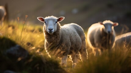 Obraz premium Grazing Sheep in Golden Light
