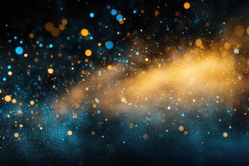 Fototapeta premium Magical golden dust sparkle on deep blue background