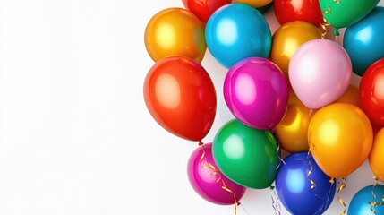 A vibrant collection of colorful balloons on a white background, perfect for celebrations, parties, and festive events.