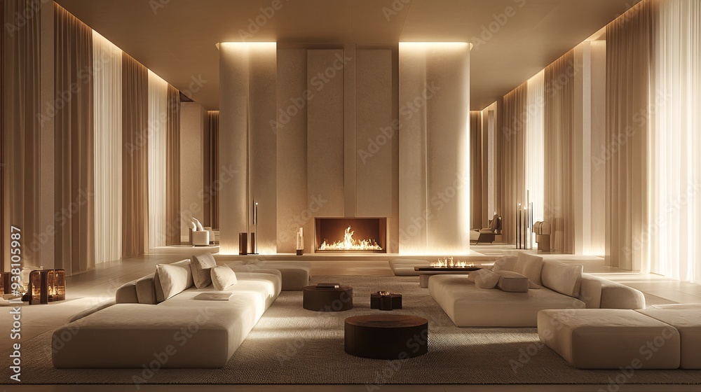 Poster a designer adjusting the lighting within a 3d holographic model of a luxury living room highlighting