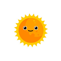 cute orange sun in kawaii style, sunshine - vector illustration