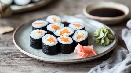 Delicious Sushi Rolls with Salmon and Avocado