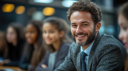 Fototapeta premium High School Marketing Class with Engaged Young Teacher