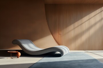 Modern Living Room with Curved Wall and Lounge Chair