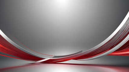 Stunning 3D Red and Silver Shining Curves on Grey Background Perfect for Sleek and Modern Design