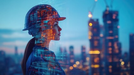 Construction Worker Analyzing Data with Smart Helmet