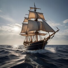 sailing ship at sunset