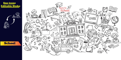 Set of outline icons related to School .