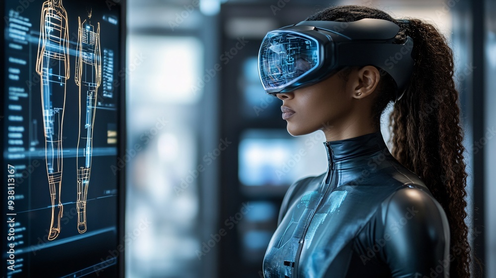 Aufkleber a virtual fashion showroom where a designer uses holographic technology to project a full collection