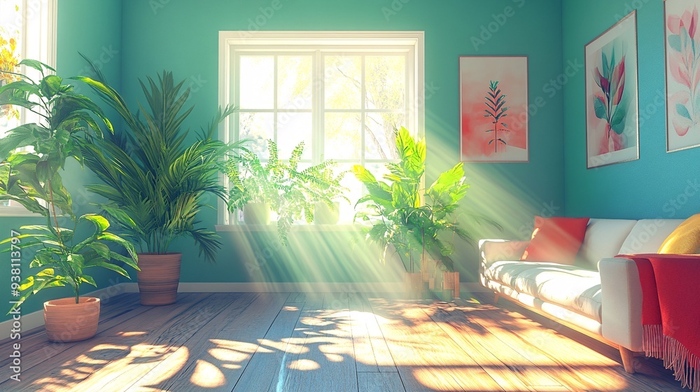 Poster A living room setting where a designer is using a 3D holographic interface to test various color palettes and furniture placements illustrating the process of visualizing interior design changes